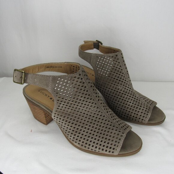 Lucky Brand Brown BERTEL Block Sling Back Heel Sandal Suede Leather 2" Women's 8 - Picture 6 of 9